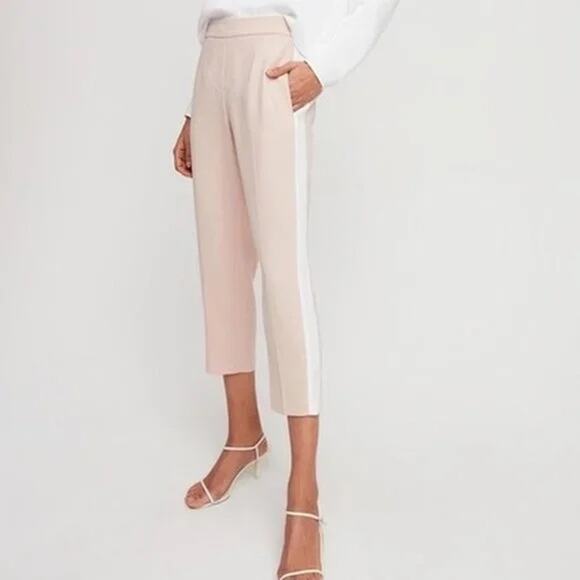 Babaton Conan Nude Blush Crepe Side Stripe Slim Ankle Trouser Pants Size 10 - Picture 1 of 10